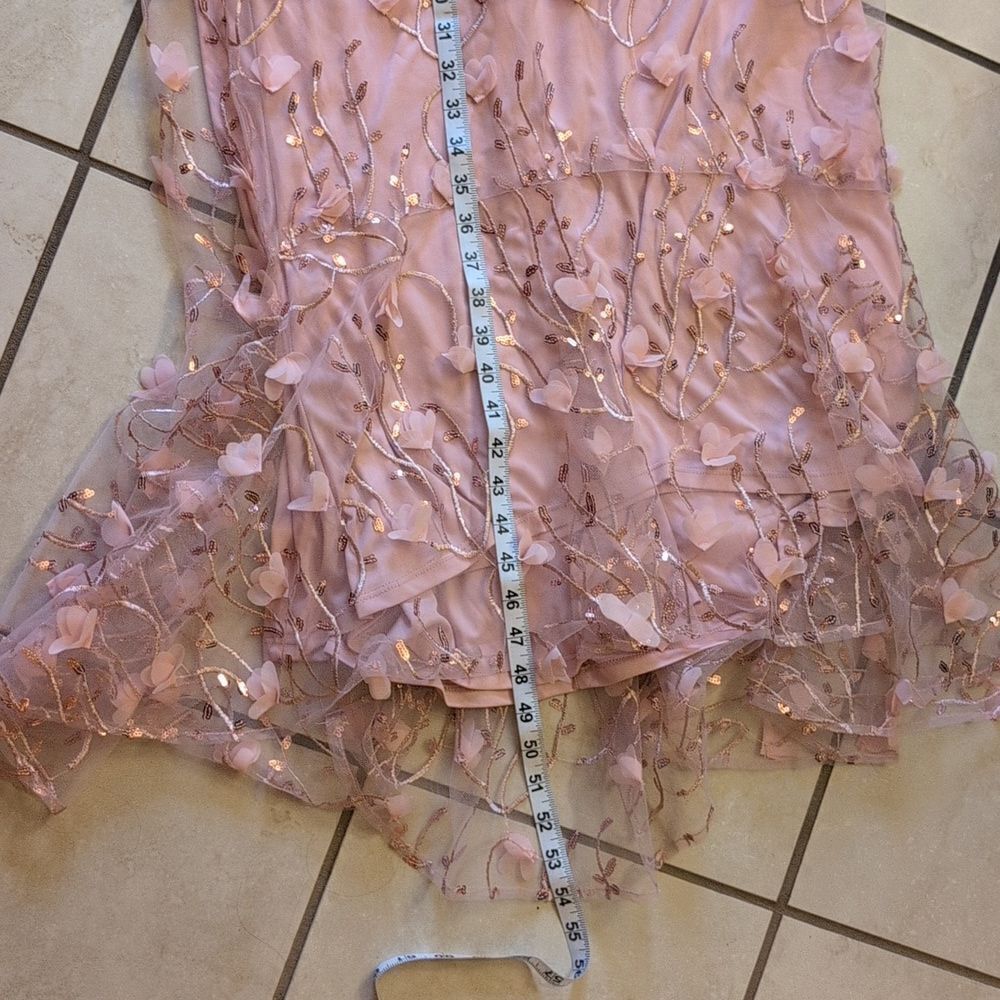 NWT Dessy Collection 3D Embroidery Floral Mermaid Gown Light Pink Tulle 14 - Picture 8 of 12